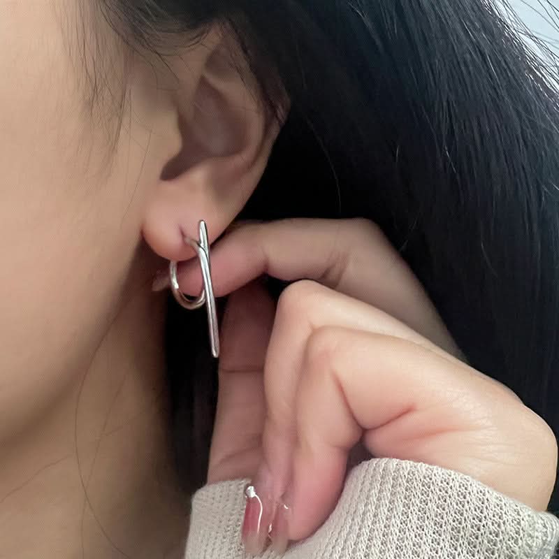 Geometric Silver Line Earrings for Women