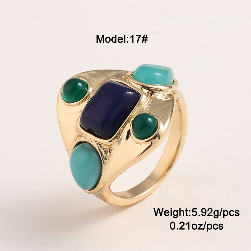 Bohemian Multi-Stone Statement Ring – Colorful Retro Cluster Ring for Women