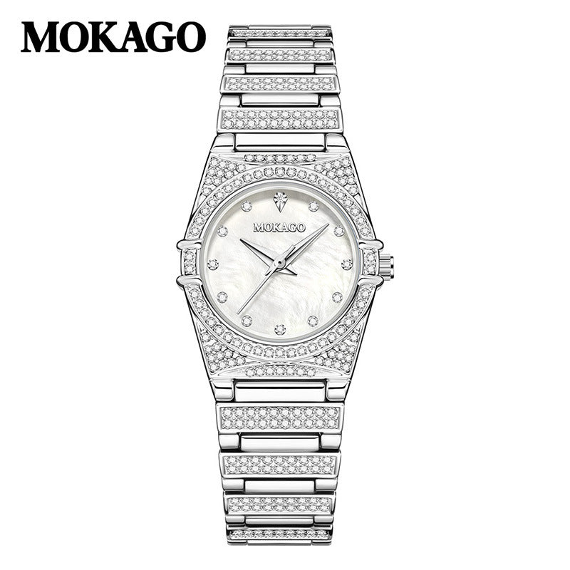 MOKAGO Women’s Fashion Diamond Quartz Watch – 30M Waterproof, Elegant Round Dial