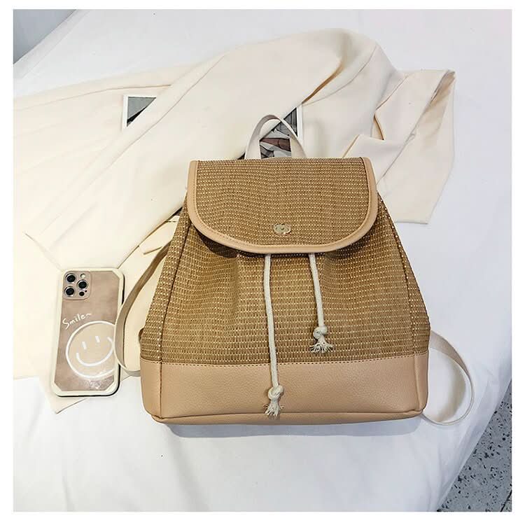 Women's Woven Fabric Backpack – Stylish Lightweight Travel & Beach Bag