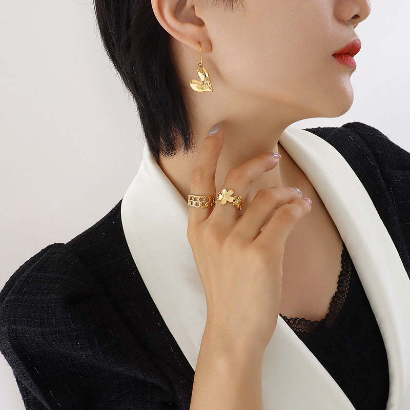 Gold Plated Heart Earrings – Titanium Steel, Geometric Design