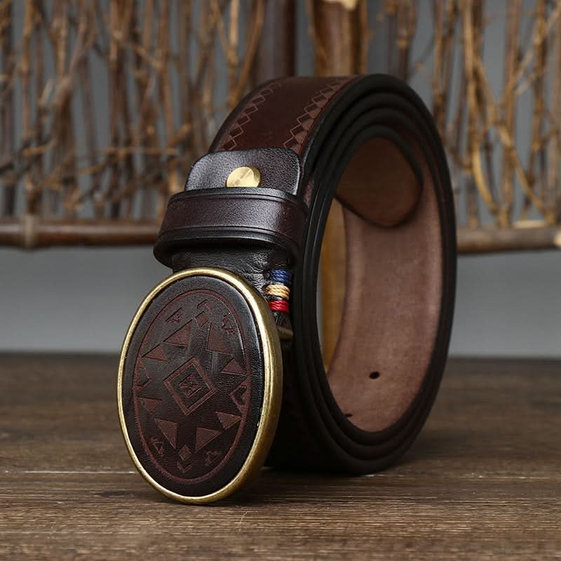 Men's Retro Style Laser Engraved Pattern Leather Belt – Classic Vintage Style