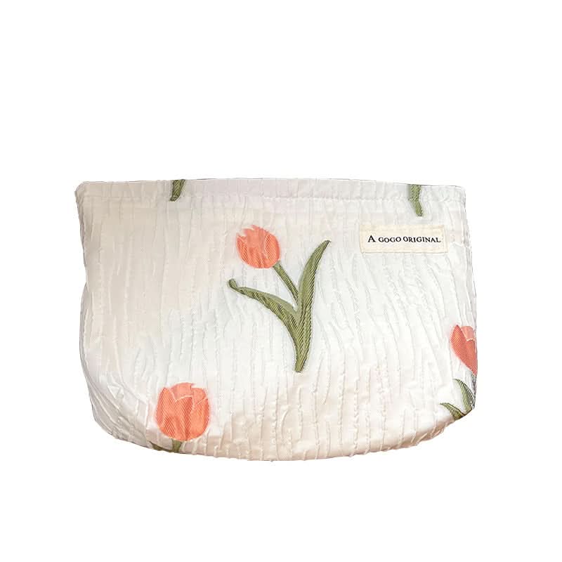 Fresh Tulip Canvas Makeup Bag – Large-Capacity Travel Cosmetic Pouch