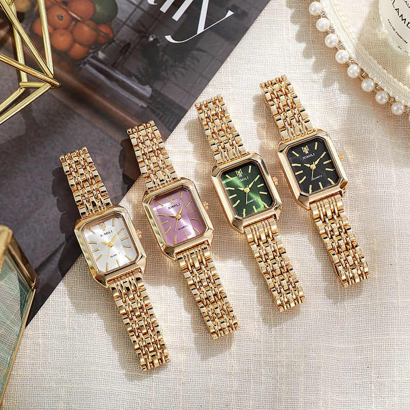 Women’s Square Dial Luxury Quartz Watch – Alloy Steel Strap, Fashion Student Style