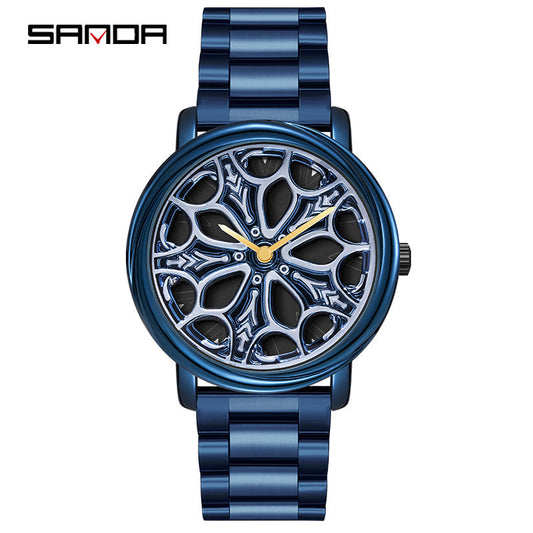 Sanda Men’s Quartz Watch – Rotating Dial, Stainless Steel Strap, Waterproof Timepiece