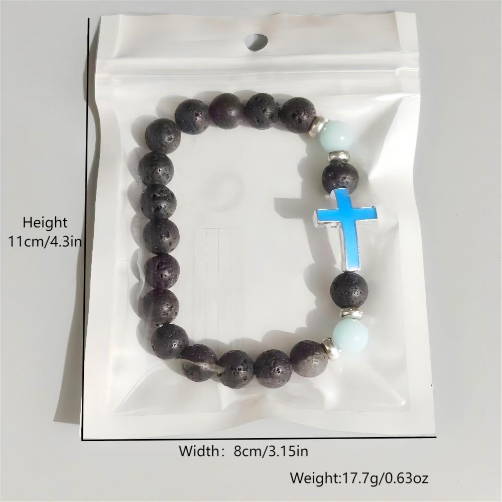 Luminous Cross Bracelet – Volcanic Stone Beaded Jewelry, Ethnic Retro Style