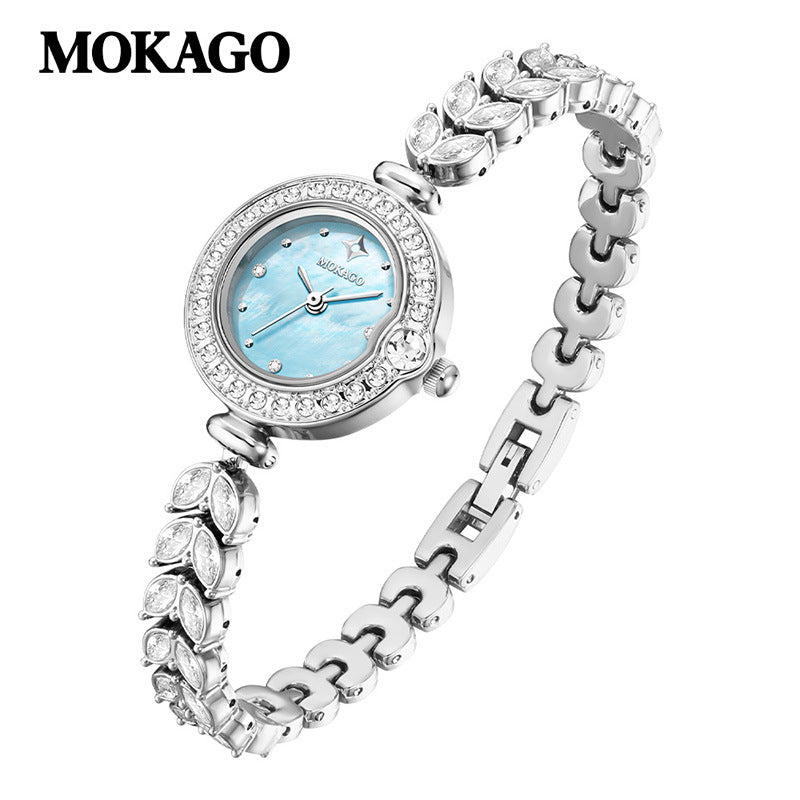 MOKAGO Women's Quartz Watch – Mermaid Tail Alloy Bracelet, Waterproof Timepiece