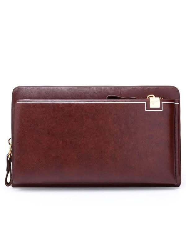 Men's PU Leather Clutch Wallet – Single Zipper Handbag with Phone Pocket