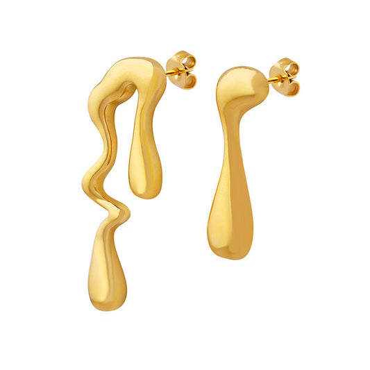 Gold Plated Asymmetrical Geometric Earrings – Titanium Steel Statement Jewelry