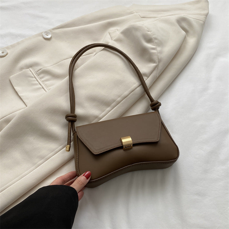 Mini Baguette Shoulder Bag for Women – Retro Underarm PU Handbag with Cover Flap