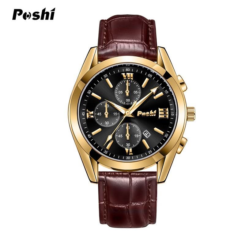 Men’s Luminous Dial Quartz Watch – Leather Strap, Calendar