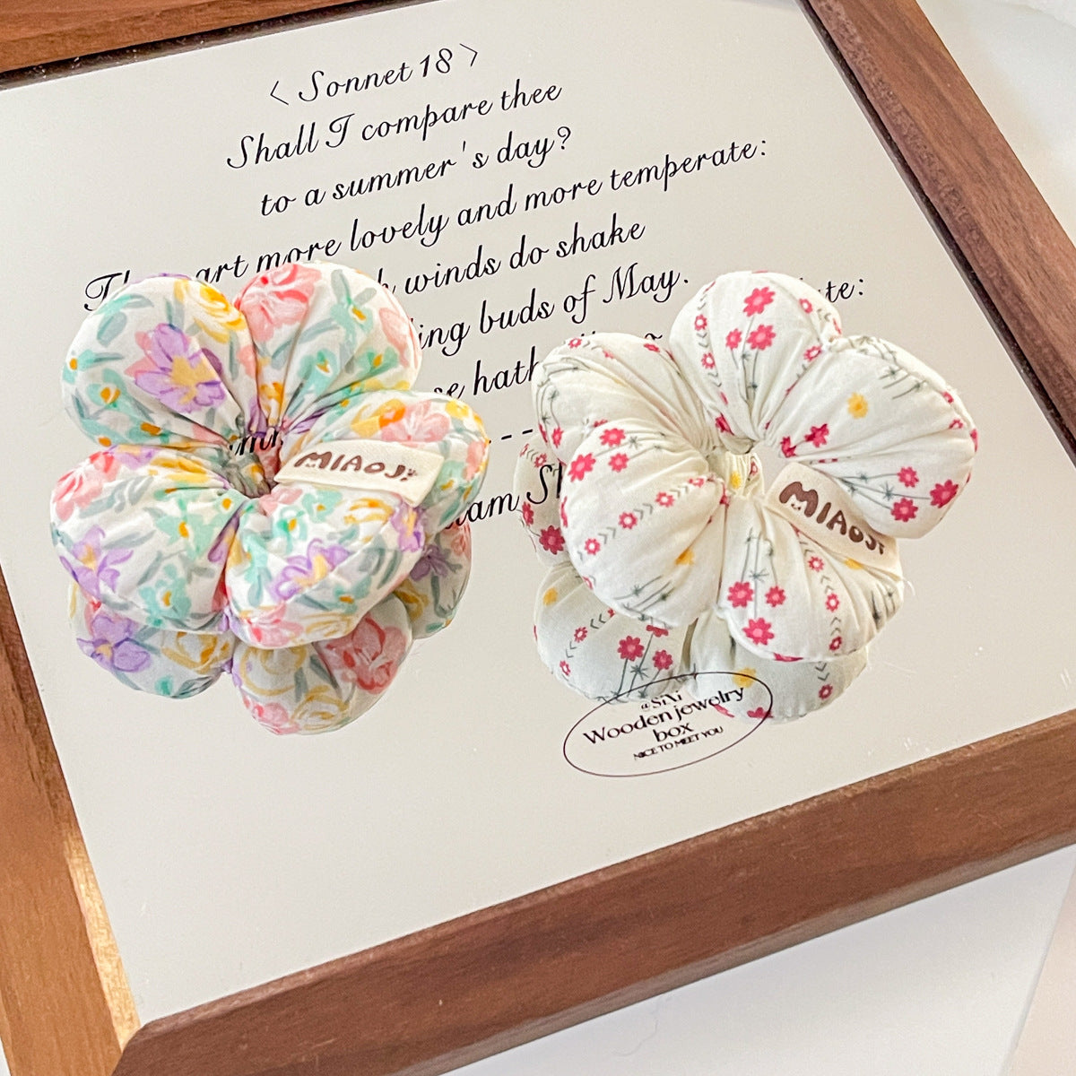 Floral Bow Hair Scrunchie for Girls – Korean Style Sponge Hair Ring (Pack of 6)