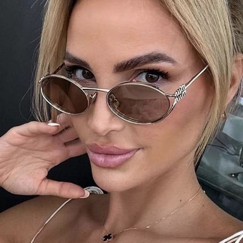 Women's Retro Oval Hollow Sunglasses – Gold Metal Frame Eyewear