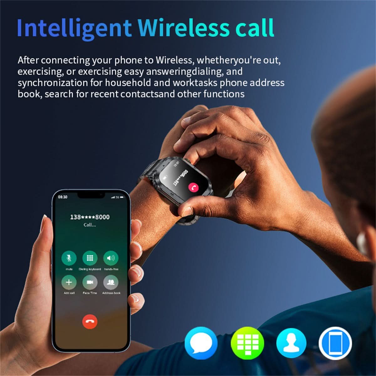 Men’s Square Dial Smartwatch – Heart Rate & Sleep Monitor, Multi-Function Fitness Watch