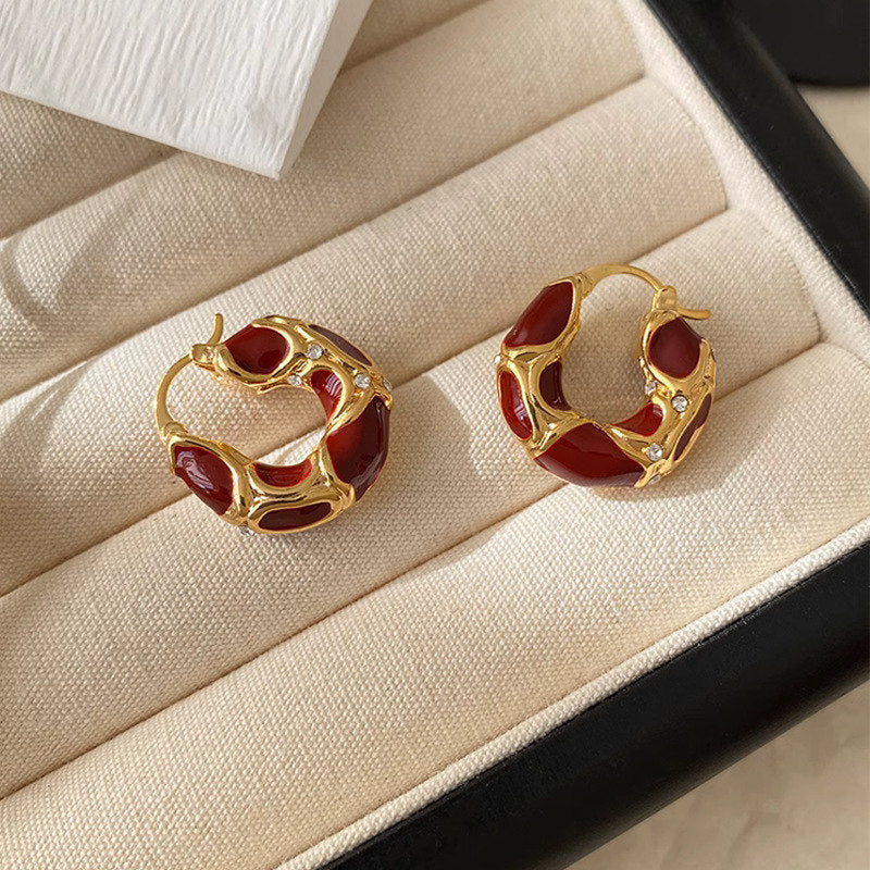 Trendy Enamel Geometric Hoop Earrings for Women – Light Luxury Jewelry