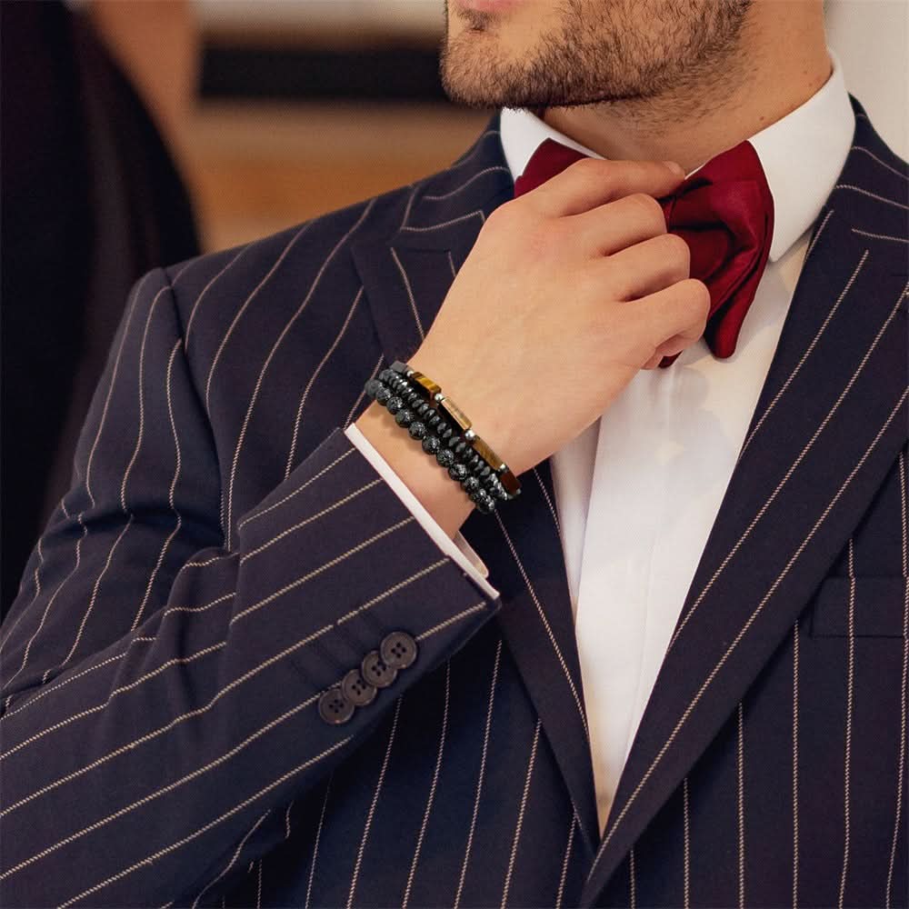 Men’s Natural Stone Bracelet – Volcanic Lava & Agate Beads