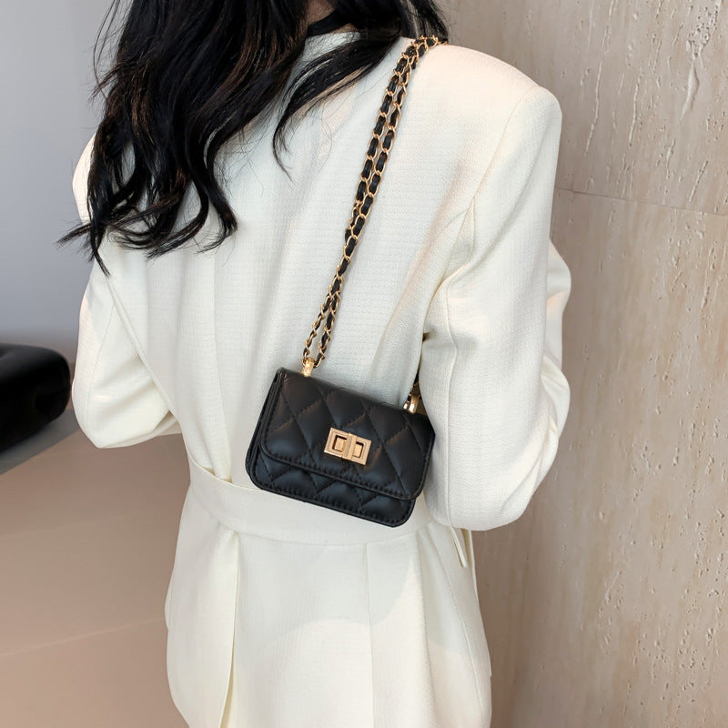 Trendy Diamond Chain Crossbody Bag for Women – Solid Color Small Shoulder Purse