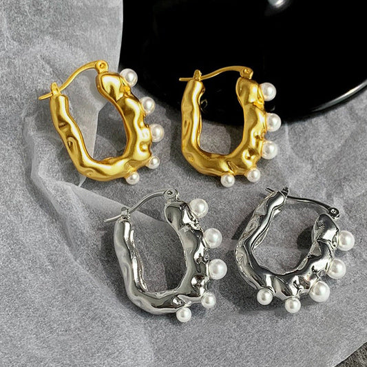 Bold Luxe Pearl Accent U-Shaped Earrings – Fashion Statement Jewelry for Women