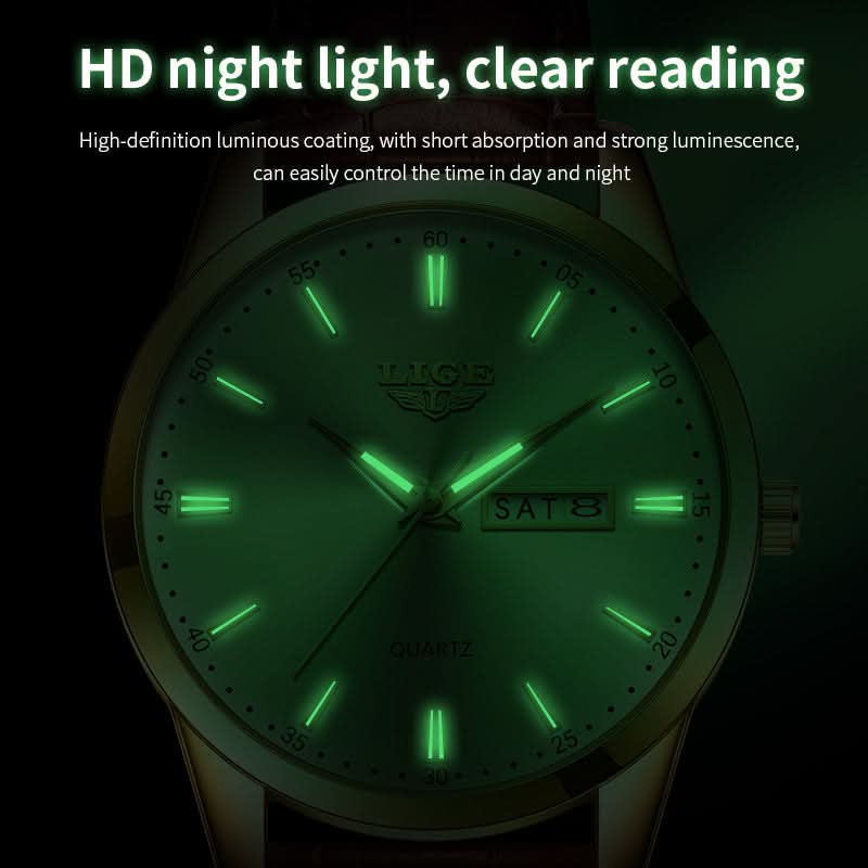 Men’s Business Quartz Watch with Dual Calendar & Luminous Hands – Leather Strap