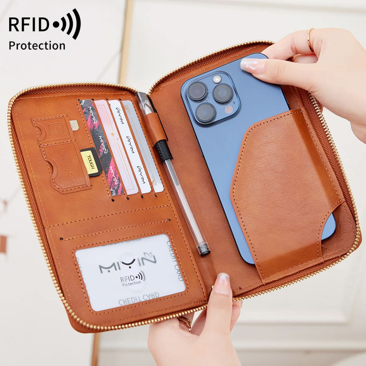 RFID Anti-Theft Travel Passport Wallet – Zipper Organizer for Documents & Tickets