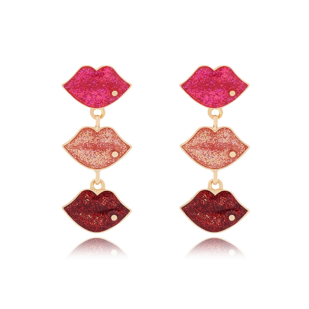 Red Lip Pendant Earrings – Asymmetrical Oil Drip Fashion Jewelry for Women