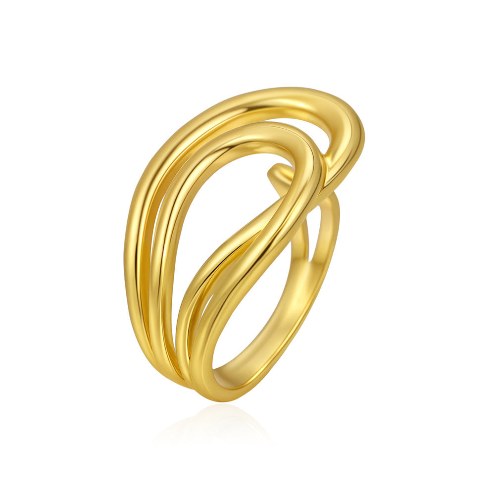 Bold Geometric Gold Curve Ring – Open Style Statement Jewelry for Women