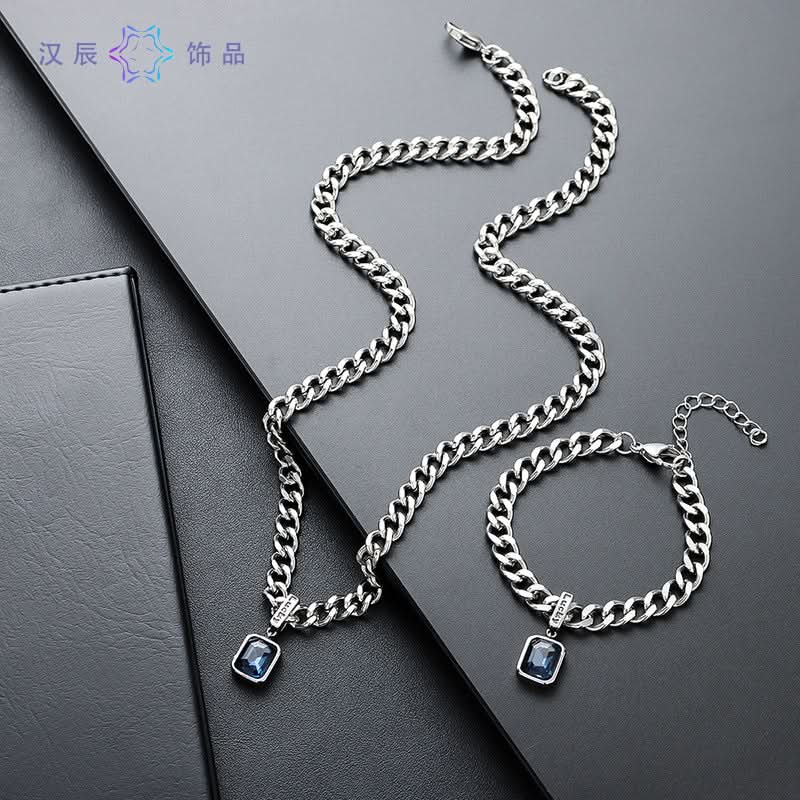 Men’s Trendy Light Luxury Necklace – Colored Zircon Pendant