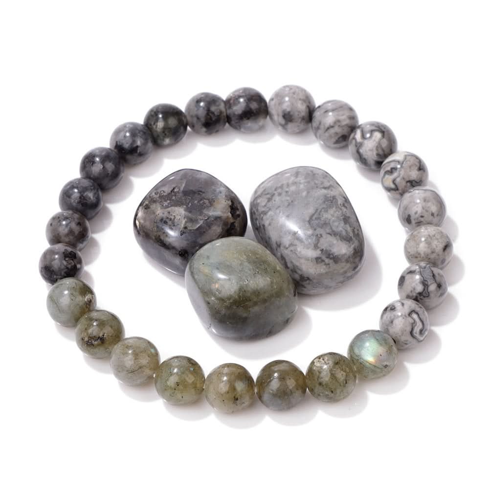 Unisex Boho Natural Stone Bracelet Set – Raw Agate & Volcanic Beads