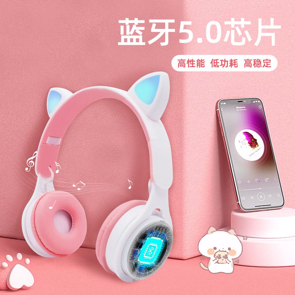 Wireless Bluetooth Cat Ear Headphones for Kids