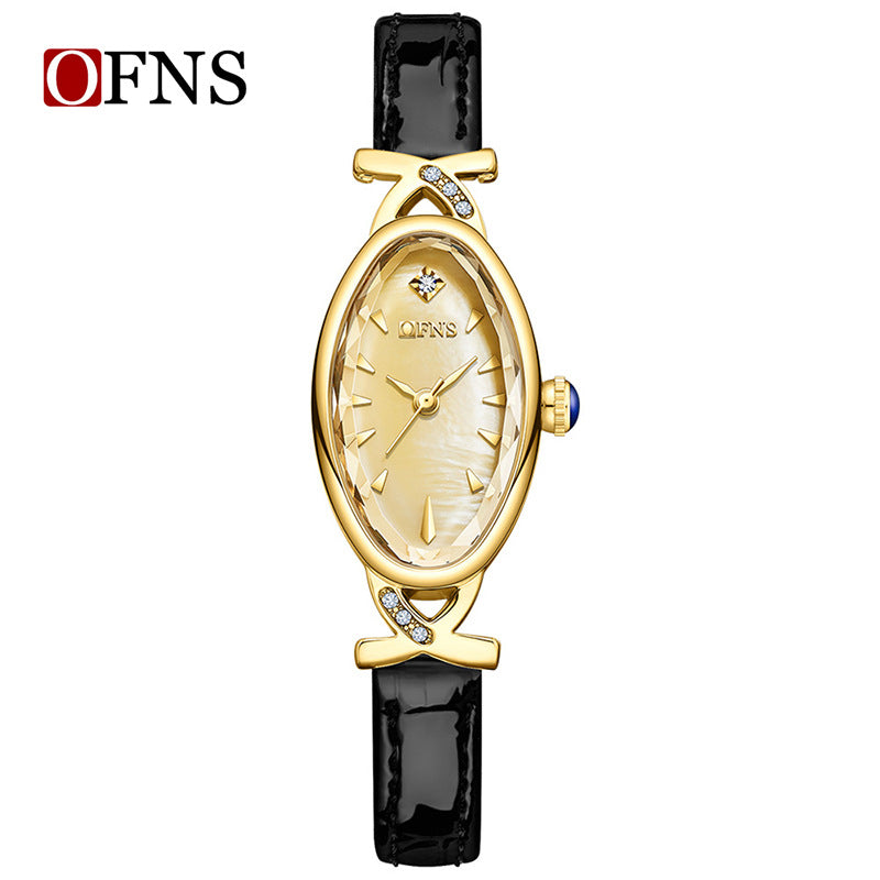 OFNS Women’s Quartz Watch – Unique Oval Dial, Waterproof Leather Strap Timepiece
