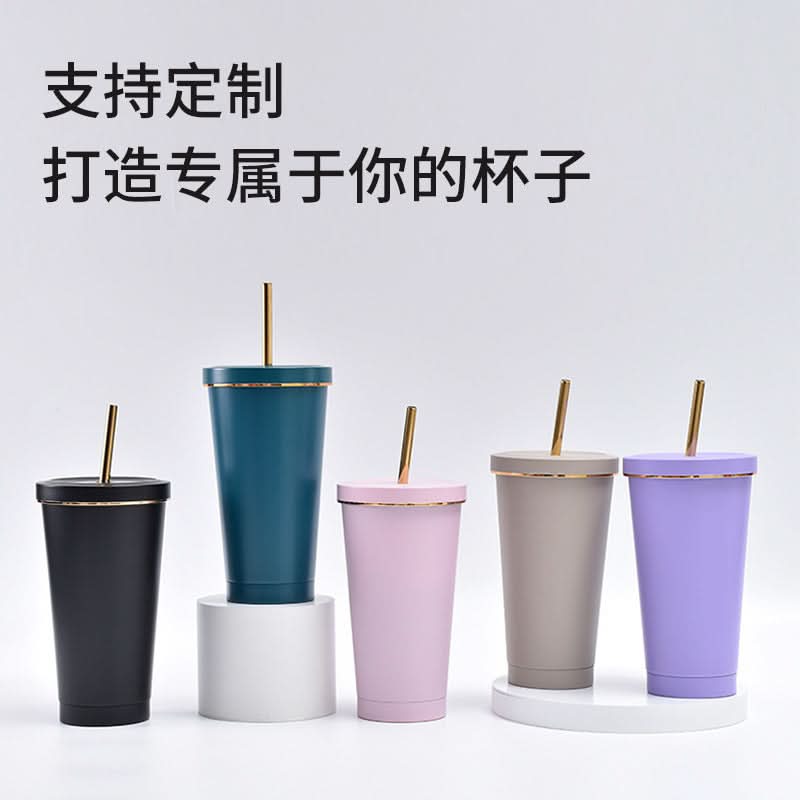 Stainless Steel Vacuum Insulated Coffee Tumbler with Straw – Double-Layer