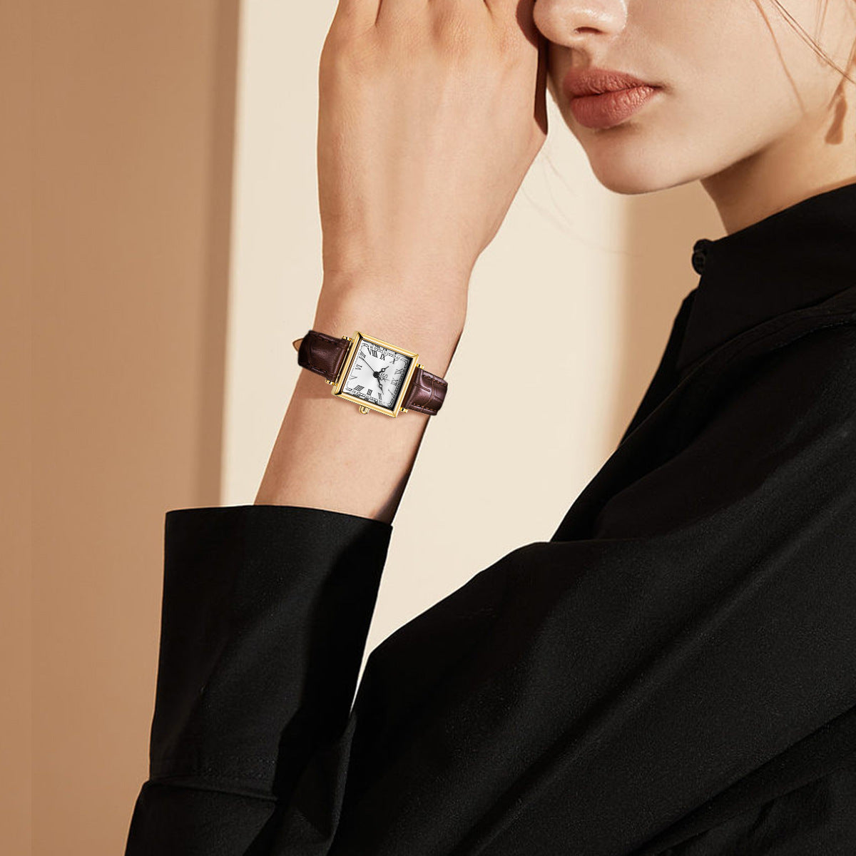 SK Women’s Square Quartz Watch – Classic Leather Strap, 30M Waterproof Fashion Watch