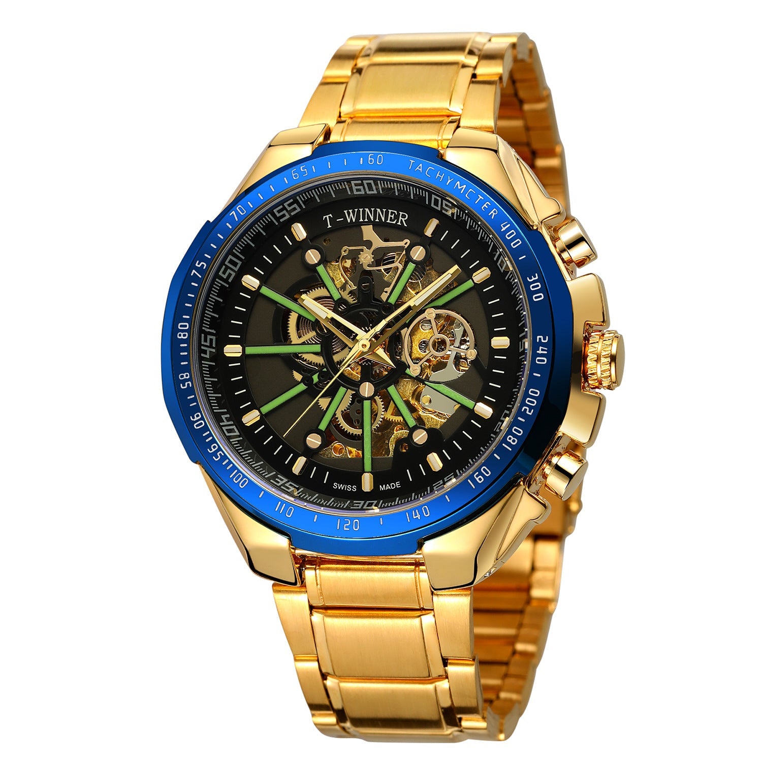 T-Winner Men’s Skeleton Automatic Mechanical Watch – Luminous Dial, Stainless Steel Strap