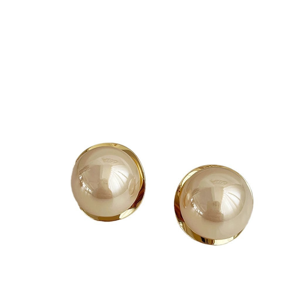 Elegant Pearl Earrings for Women – Geometric Round Metal Fashion Jewelry