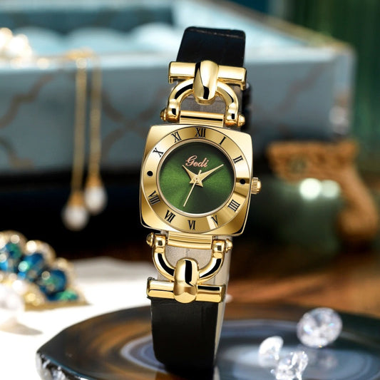 Luxury Quartz Watch – Retro Square Dial High-End Women’s Gold Belt Wristwatch