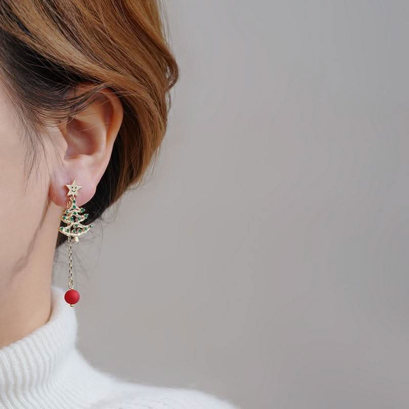 Christmas Tree Pearl Star Earrings for Women