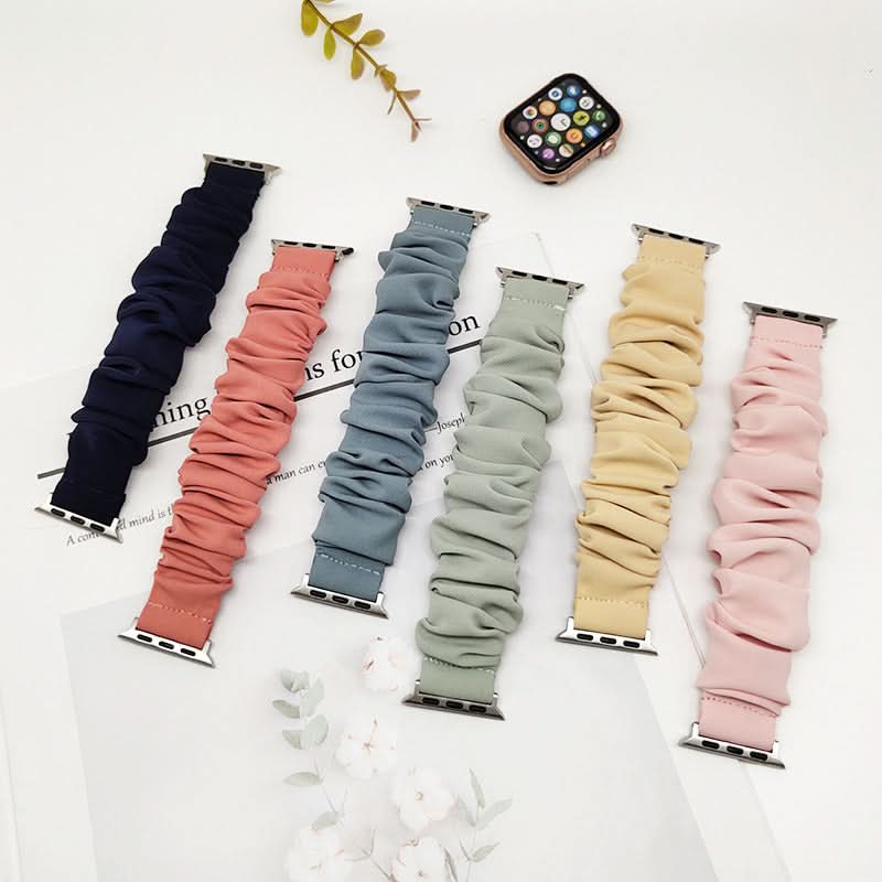 Scrunchie Apple Watch Band – Soft Silk Fabric Elastic Strap for 38mm-45mm (Only Strap)