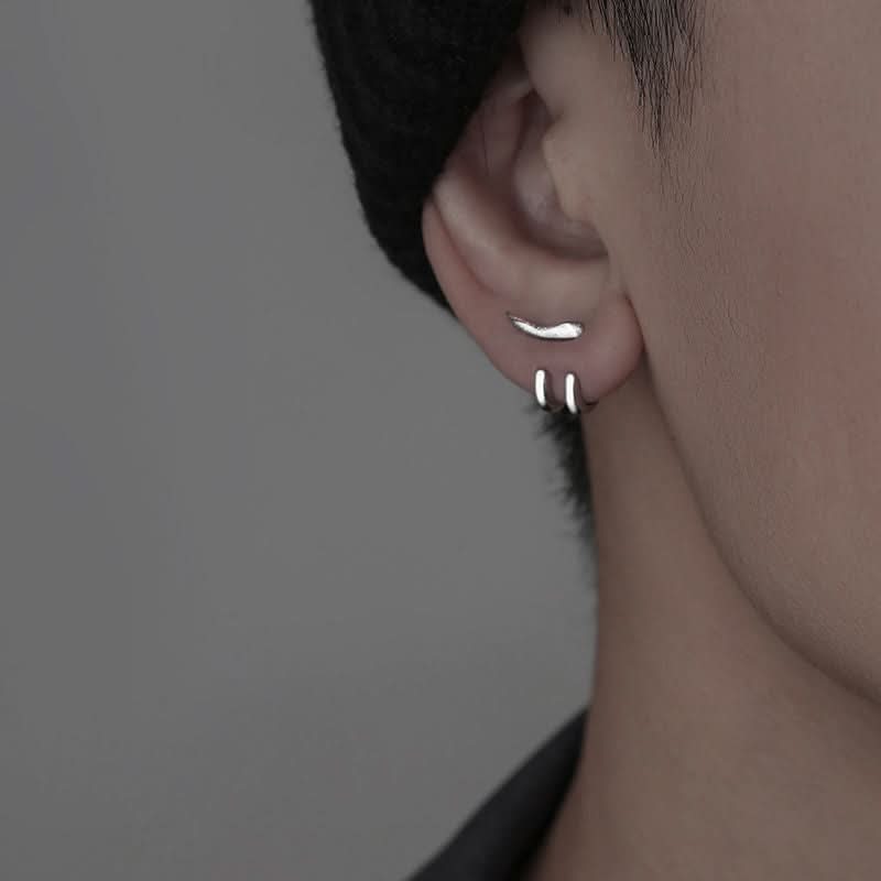 Men’s Minimalist Geometric Stud Earrings – Trendy Silver-Tone Jewelry