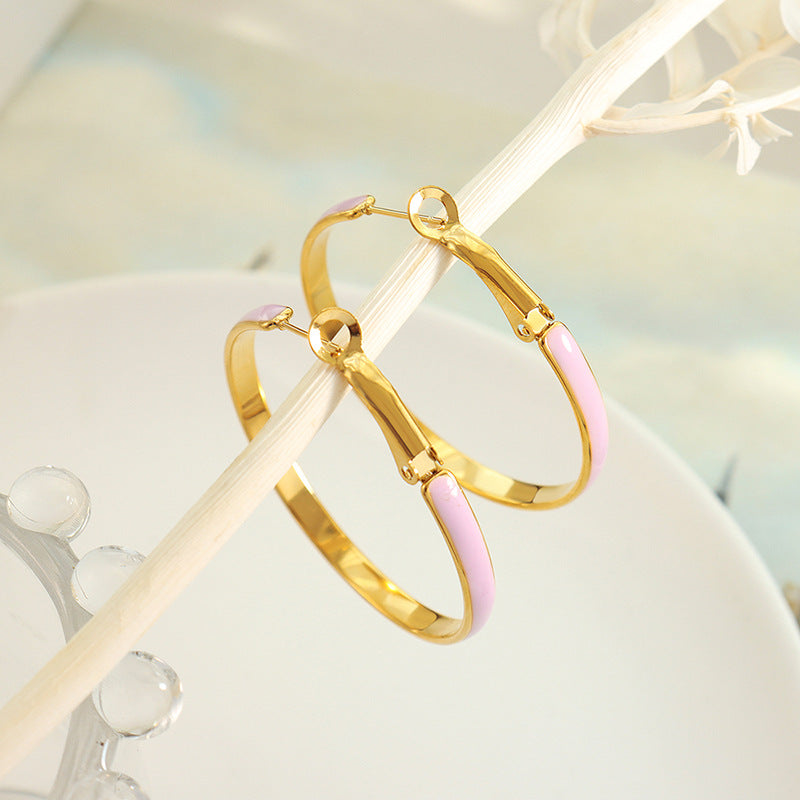 Three-Tone Geometric Hoop Earrings for Women – Elegant Titanium Steel Design