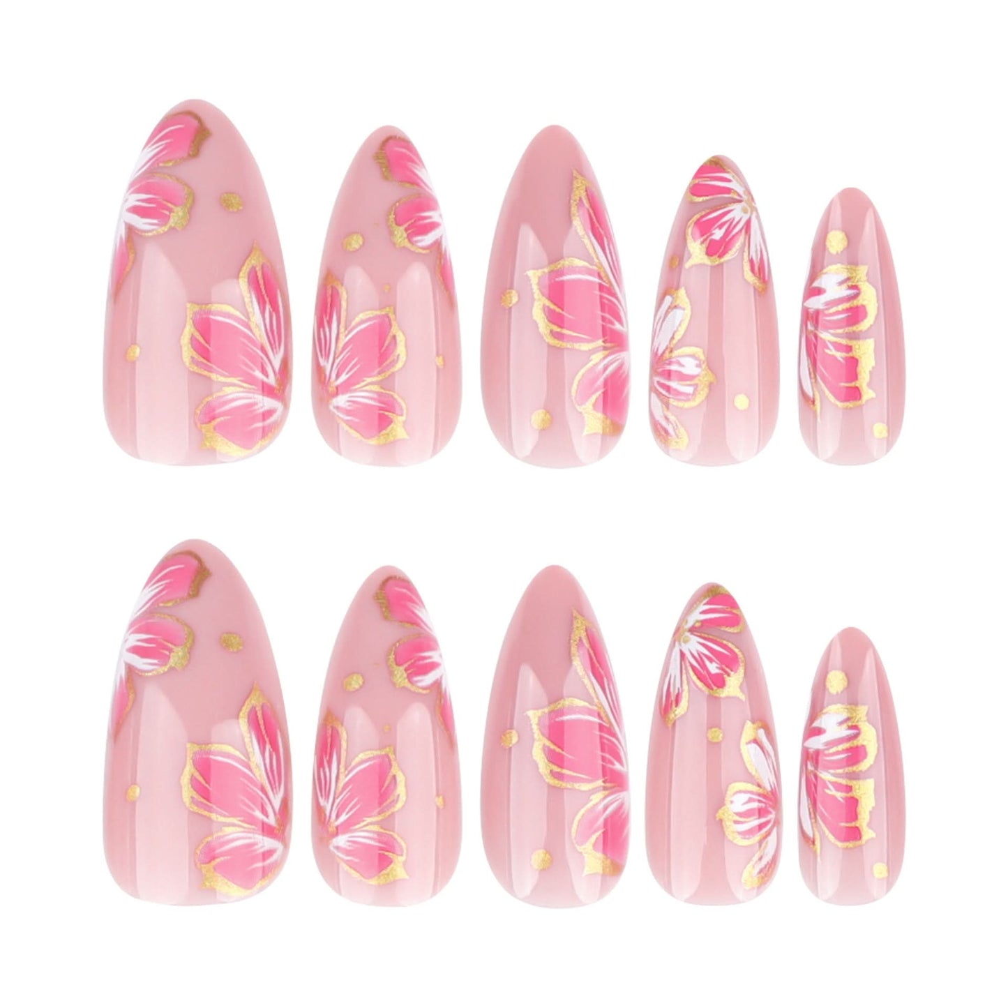 Short Almond Press-On Nails – Floral Design & Reusable
