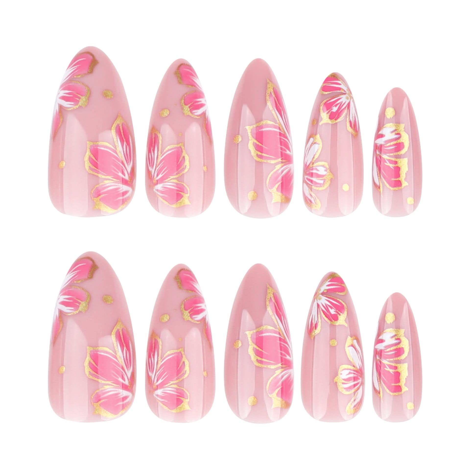 Short Almond Press-On Nails – Floral Design & Reusable