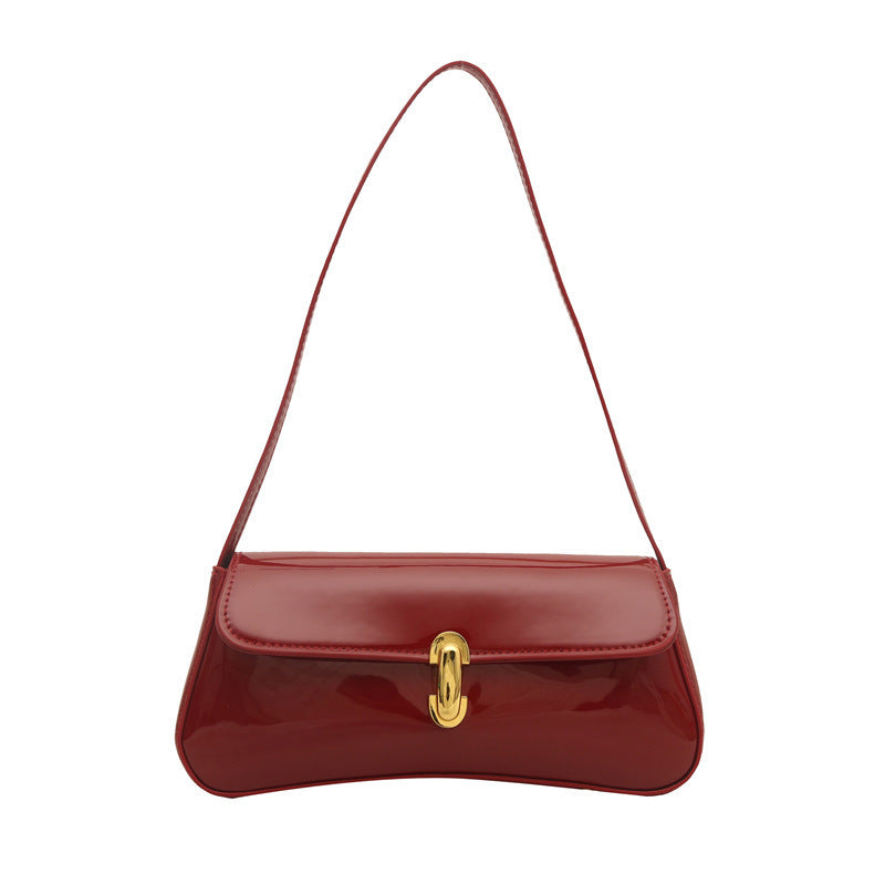 Women's Small Shoulder Bag – Retro French-Style Armpit Bag with Lock Closure