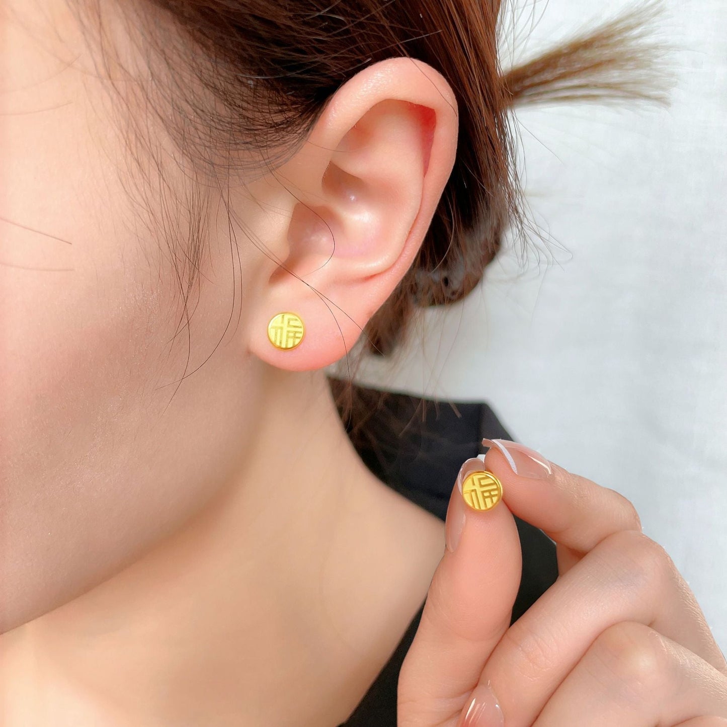 Gold Blessing Earrings for Women – Titanium Steel Ethnic Chinese Style Jewelry