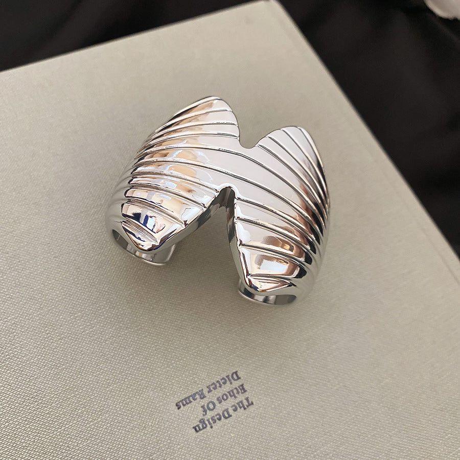 Minimalist Geometric Cuff Bracelet – Pleated Wide Open-Ended  Bangle Women’s Jewelry
