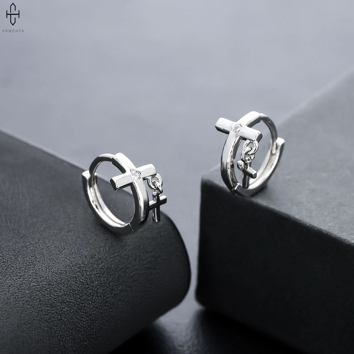 Men’s Trendy Double Cross Earrings – Stylish & Versatile Design