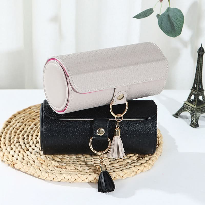 Portable Cylindrical PU Leather Jewelry Box