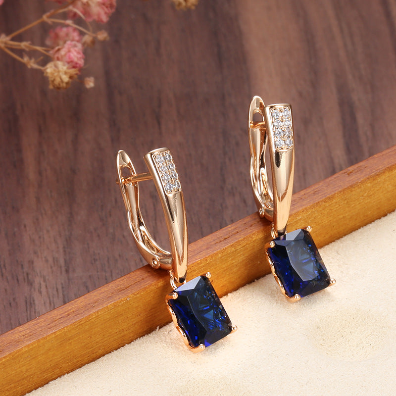 Blue Zircon Earrings – Geometric Rectangle Jewelry for Women