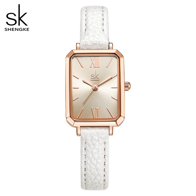 SK Women’s Quartz Watch – Square Dial, Leather Strap, 30M Waterproof Fashion Wristwatch