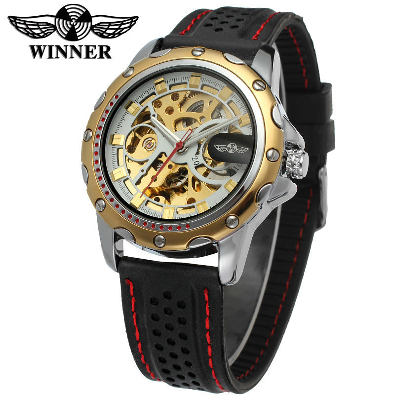 T-Winner Men’s Hollow Automatic Mechanical Watch – Casual Silicone Strap Timepiece