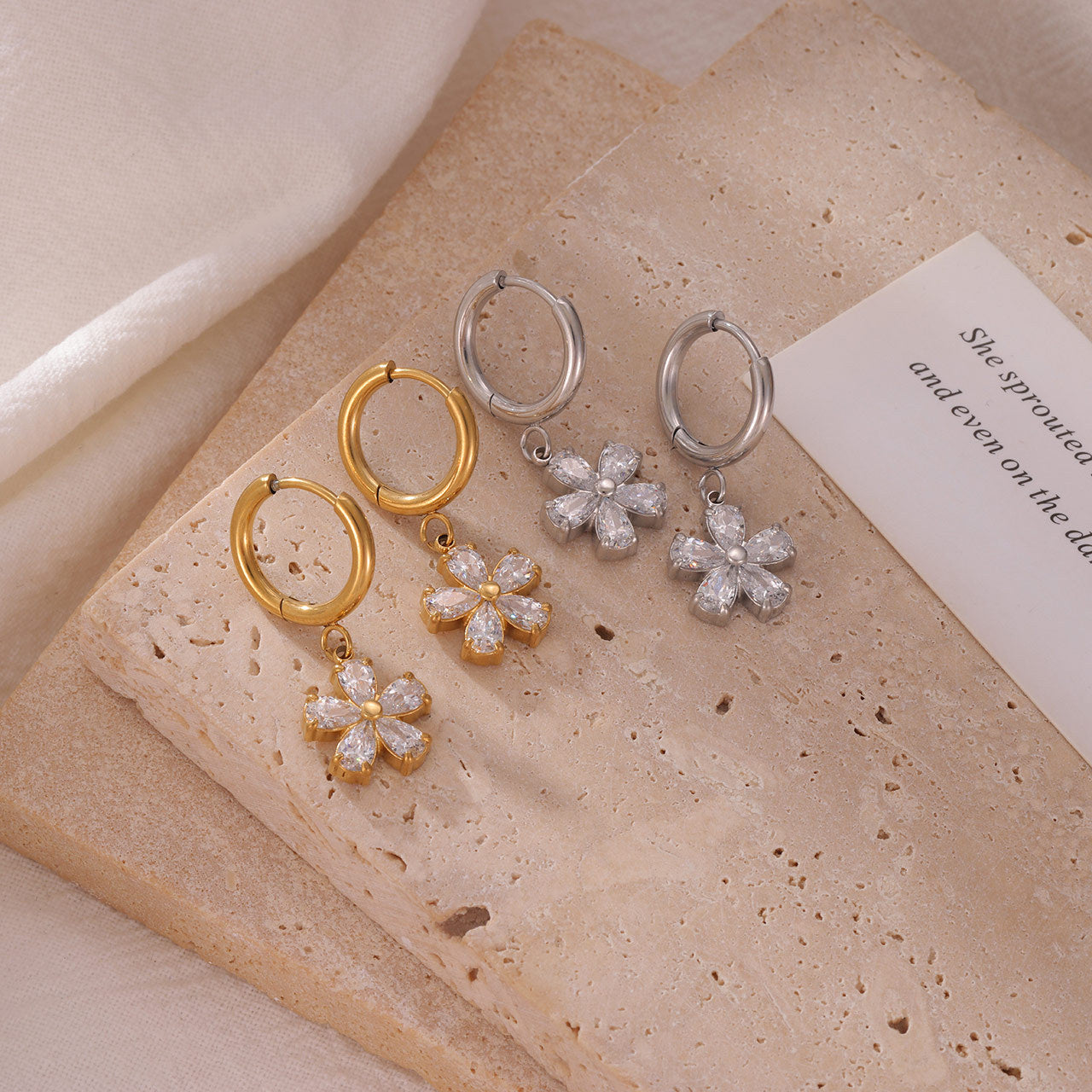 Gold & Silver Flower Earrings – Titanium Steel Floral Jewelry for Women